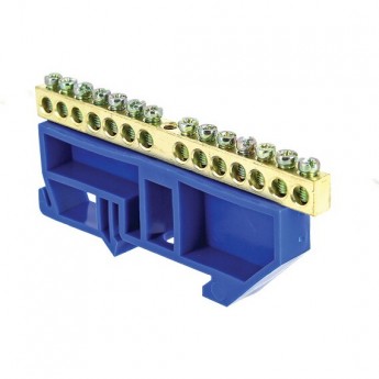 Шина EKF PROXIMA "0" N 6х9мм 14 отверстий латунь синий изолятор на DIN-рейку