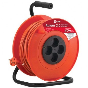Удлинитель EKF PROxima Атлант 2.0, на катушке, 4 гнезда, 40м, ПВС 2x0.75, 6А/1.3кВт, SQ